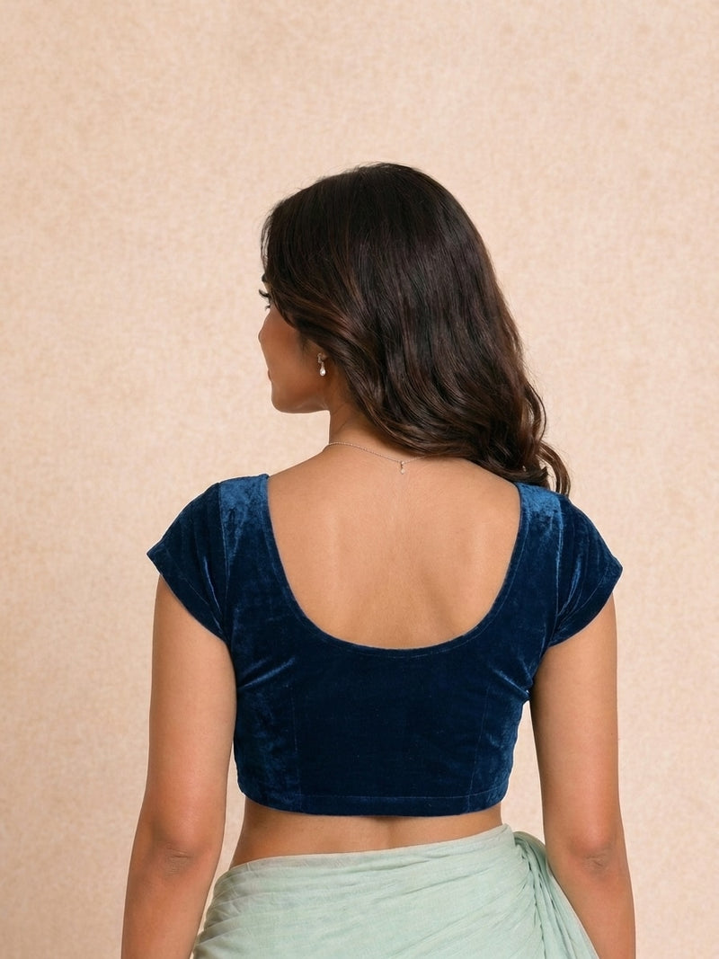 Rida Short Sleeves Velvet Sapphire Rayon Lycra StretchFit™ Saree Blouse-Binks