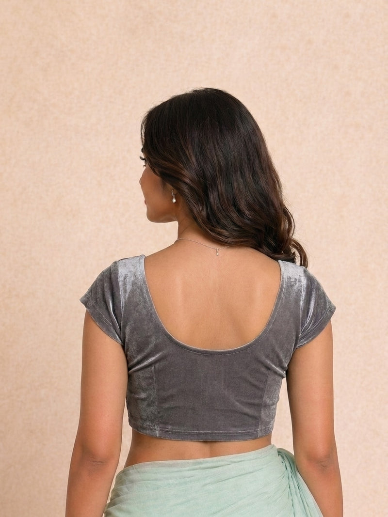 Rida Short Sleeves Velvet Smoke Rayon Lycra StretchFit™ Saree Blouse-Binks