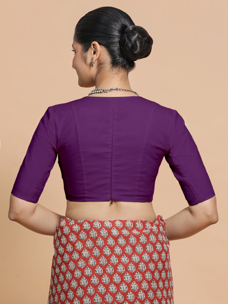 Riddhima x Rozaana | V-Neck Magenta Bliss Plain Cotton Saree Blouse-Binks