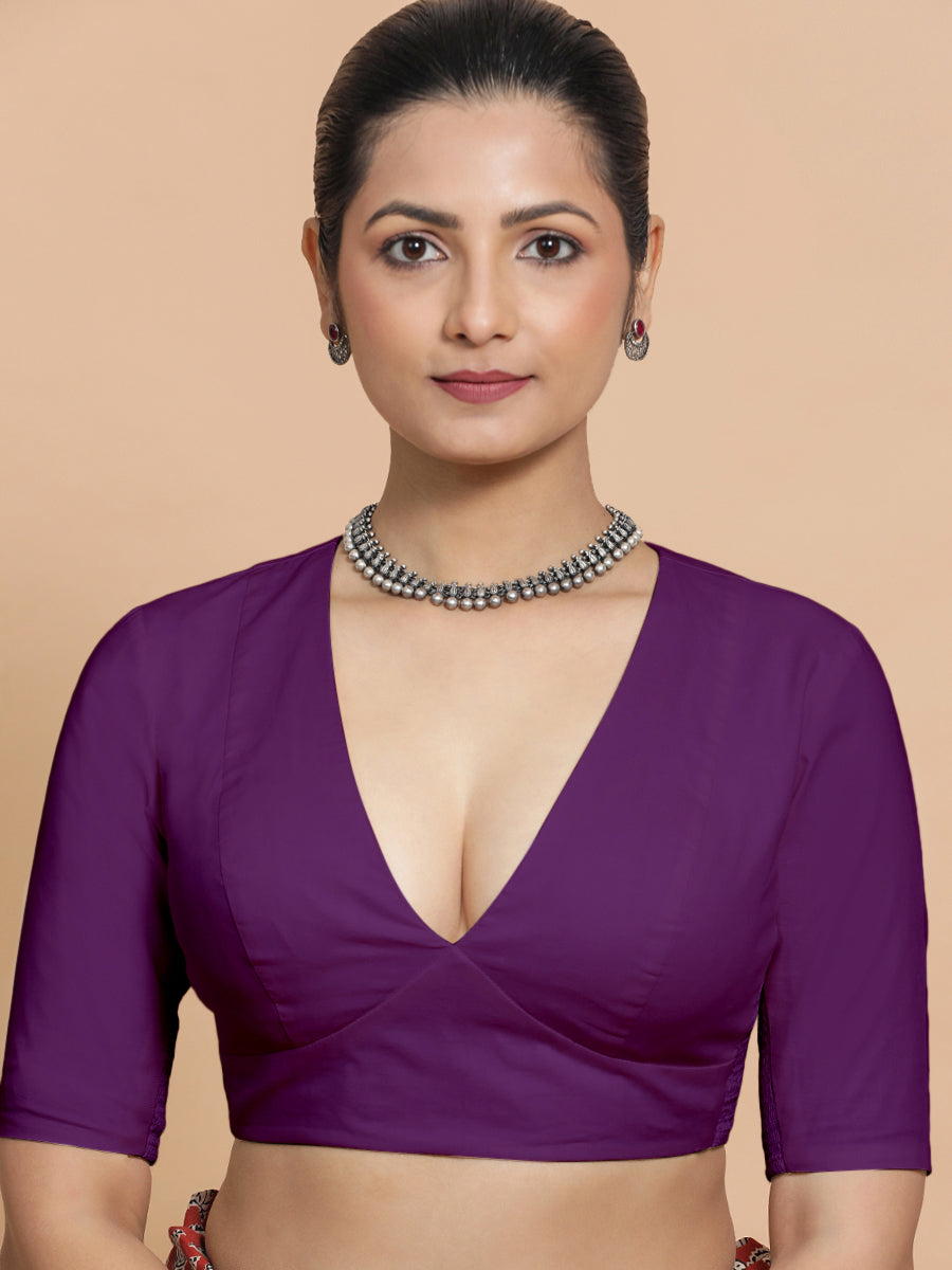 Riddhima x Rozaana Saree Blouse, in Pink Cotton, featuring elbow sleeves and v-neckline, made for daily & work (view 7).