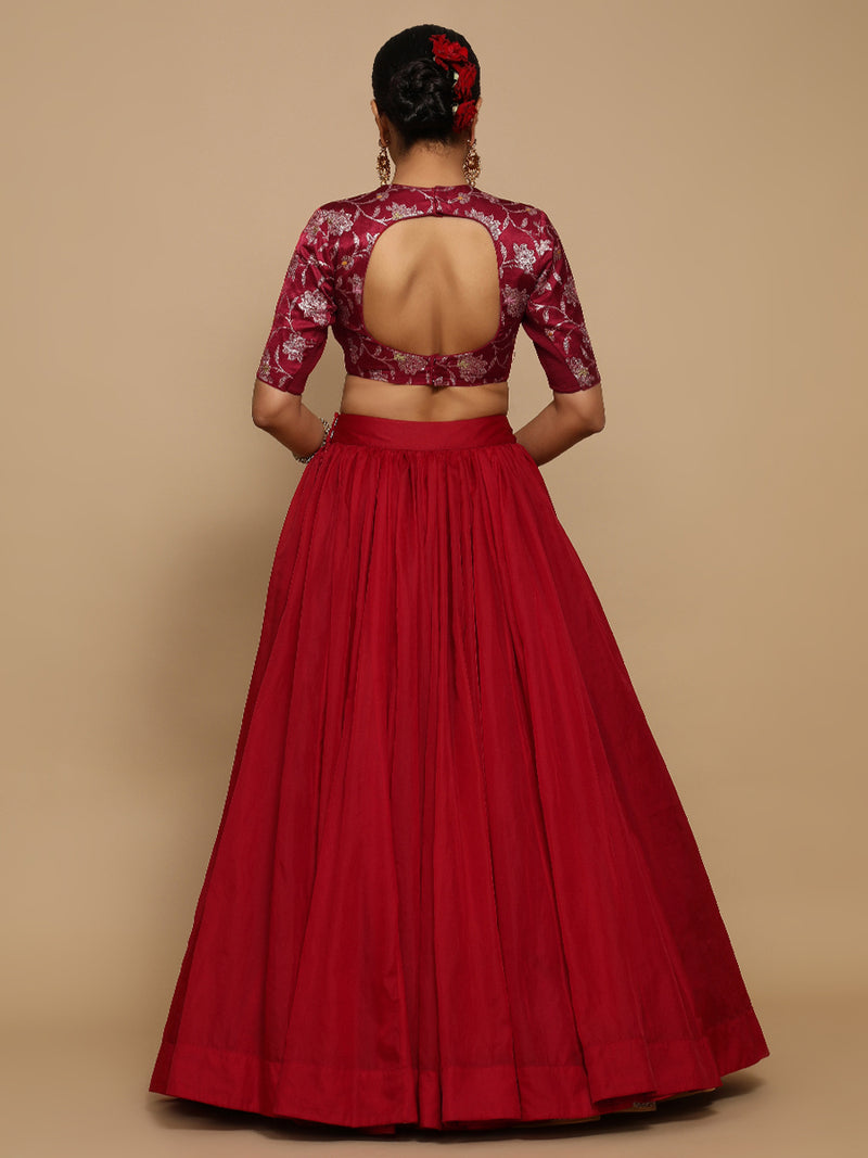 Ridhi x Tyohaar | Elbow Sleeves Satin Viscose Saree Blouse in Red Meenakari Fabric-Binks