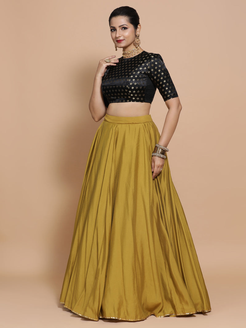 Riti x Tyohaar | Elbow Sleeves Satin Viscose Saree Blouse in Black Butta Fabric-Binks