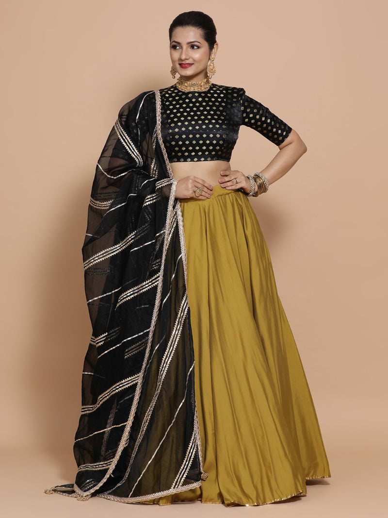 Riti x Tyohaar | Elbow Sleeves Satin Viscose Saree Blouse in Black Butta Fabric-Binks