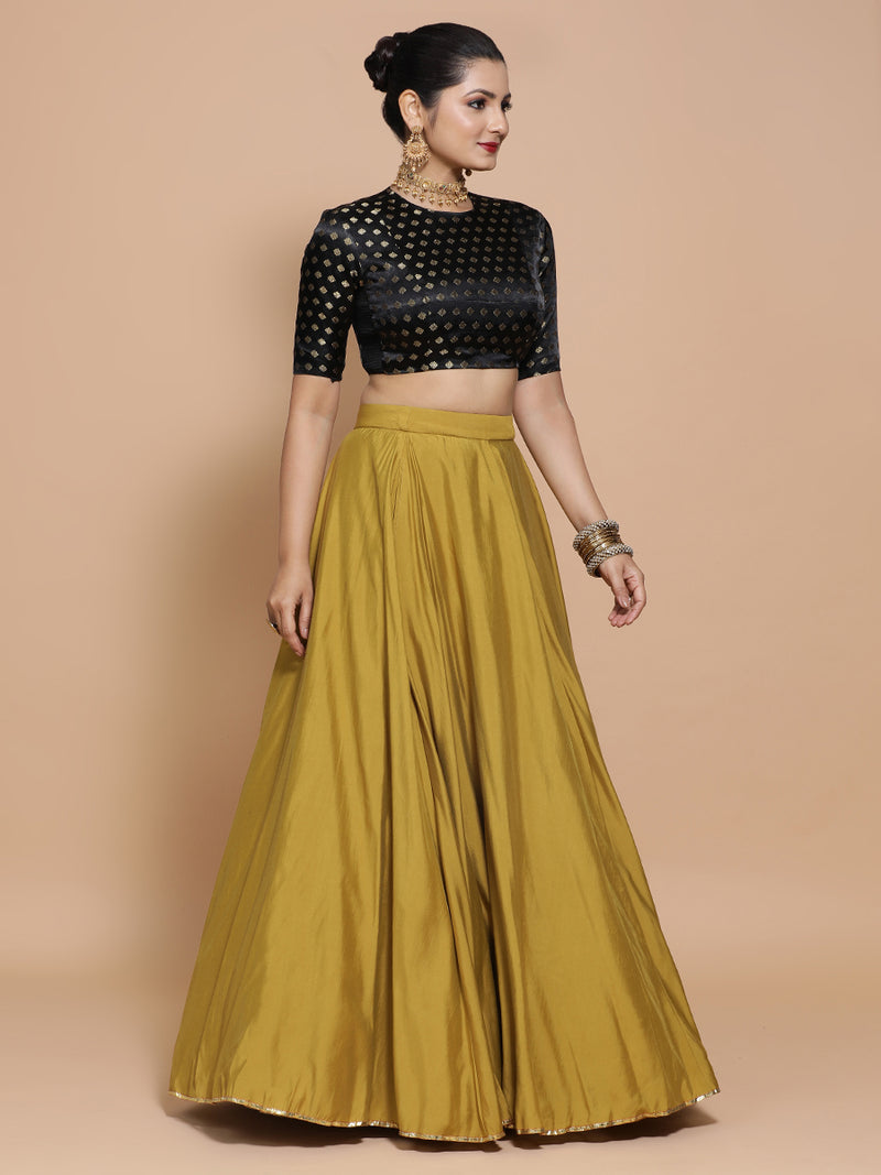 Riti x Tyohaar | Elbow Sleeves Satin Viscose Saree Blouse in Black Butta Fabric-Binks