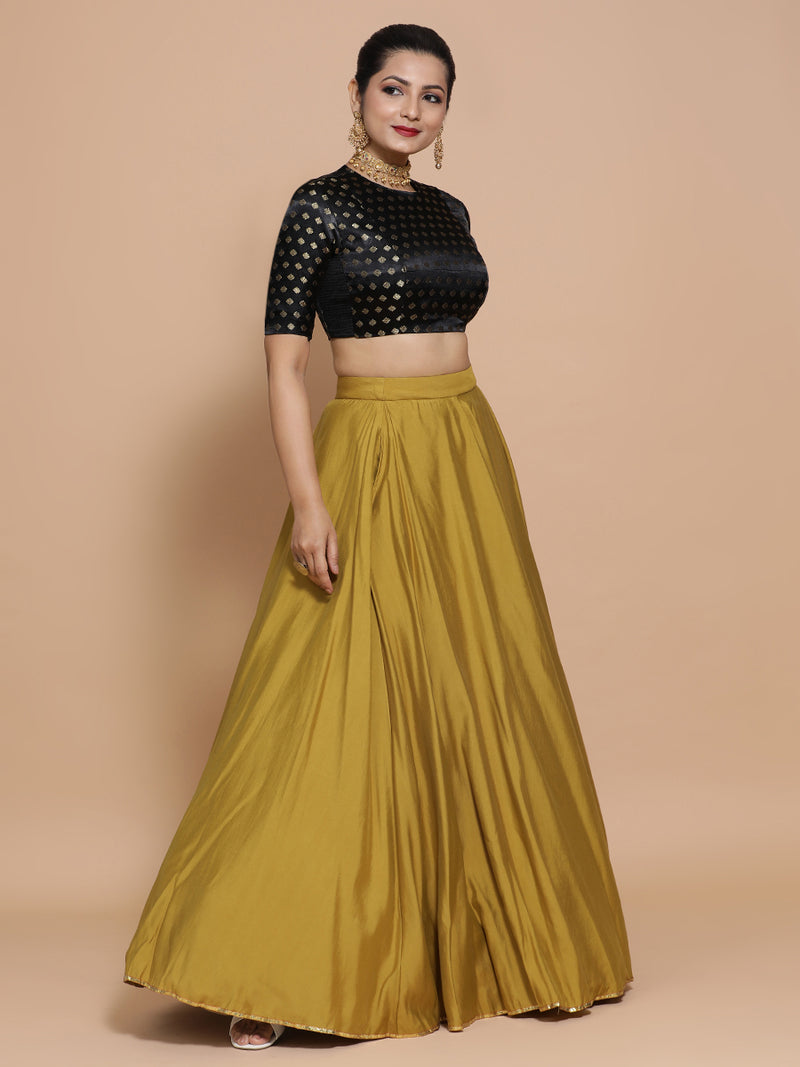 Riti x Tyohaar | Elbow Sleeves Satin Viscose Saree Blouse in Black Butta Fabric-Binks