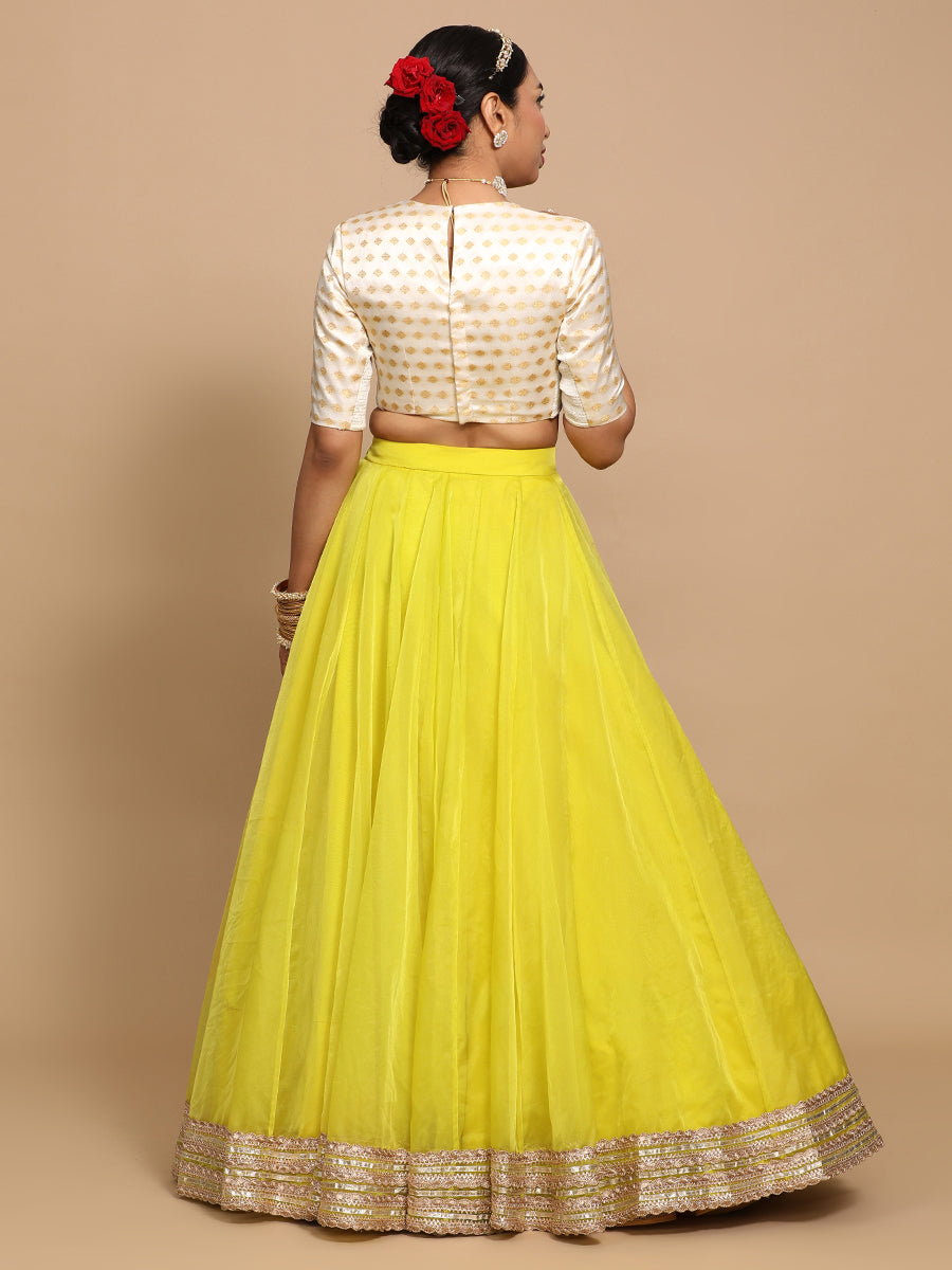 Riti x Tyohaar Saree Blouse, in Cream Embroidery & Brocade, featuring elbow sleeves and jewel neckline (view 6).