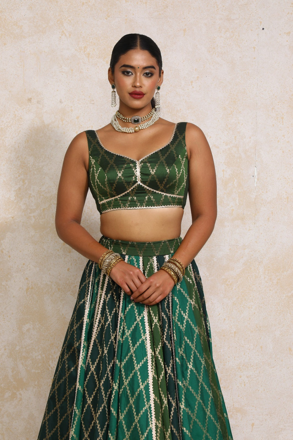 Rivana x Tyohaar | Sleeveless Deep Olive Vine Mesh Brocade Saree Blouse