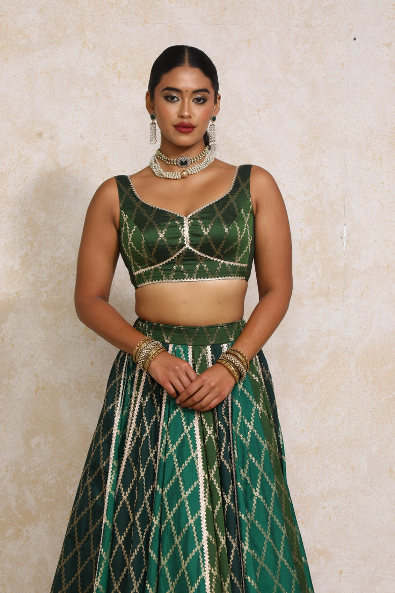 Rivana x Tyohaar | Sleeveless Deep Olive Vine Mesh Brocade Saree Blouse-Binks