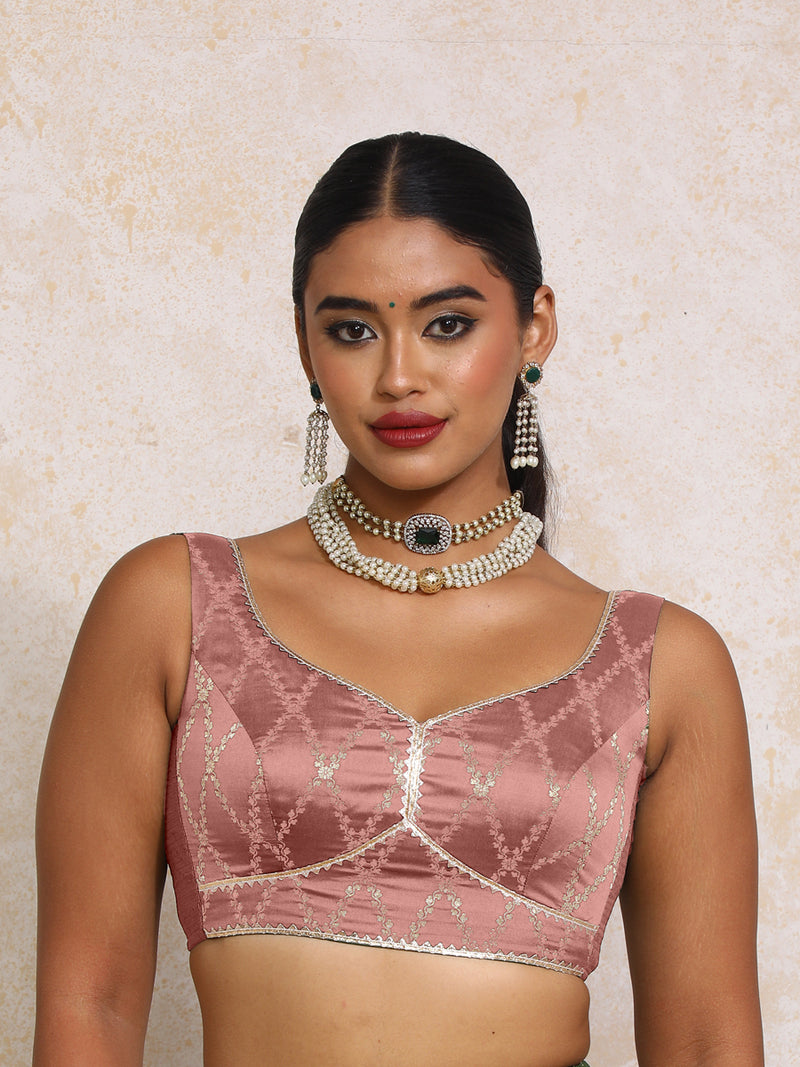 Rivana x Tyohaar | Sleeveless Dusky Mauve Vine Mesh Brocade Saree Blouse-Binks