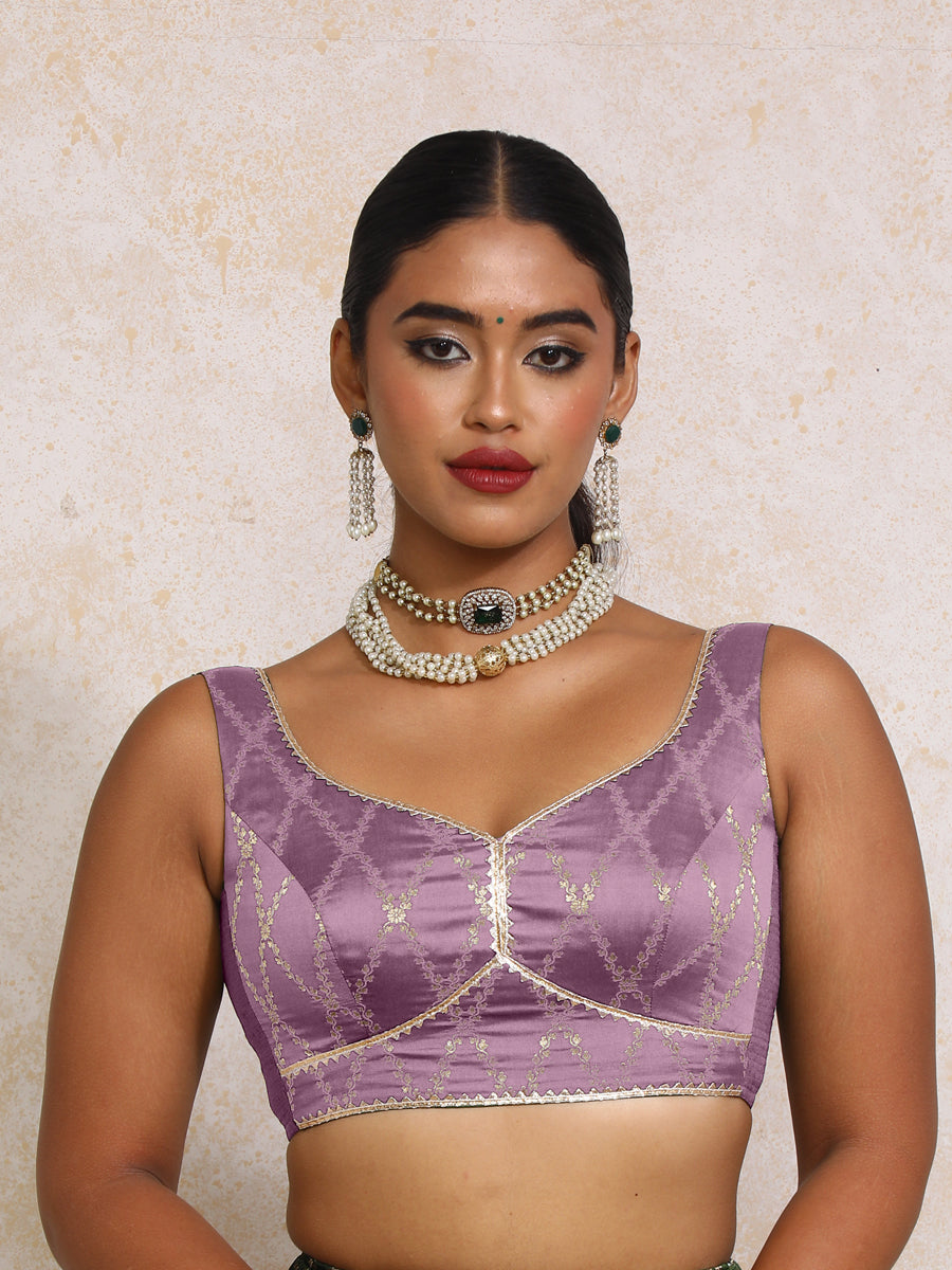 Rivana x Tyohaar | Sleeveless Moonlit Lavender Vine Mesh Brocade Saree Blouse