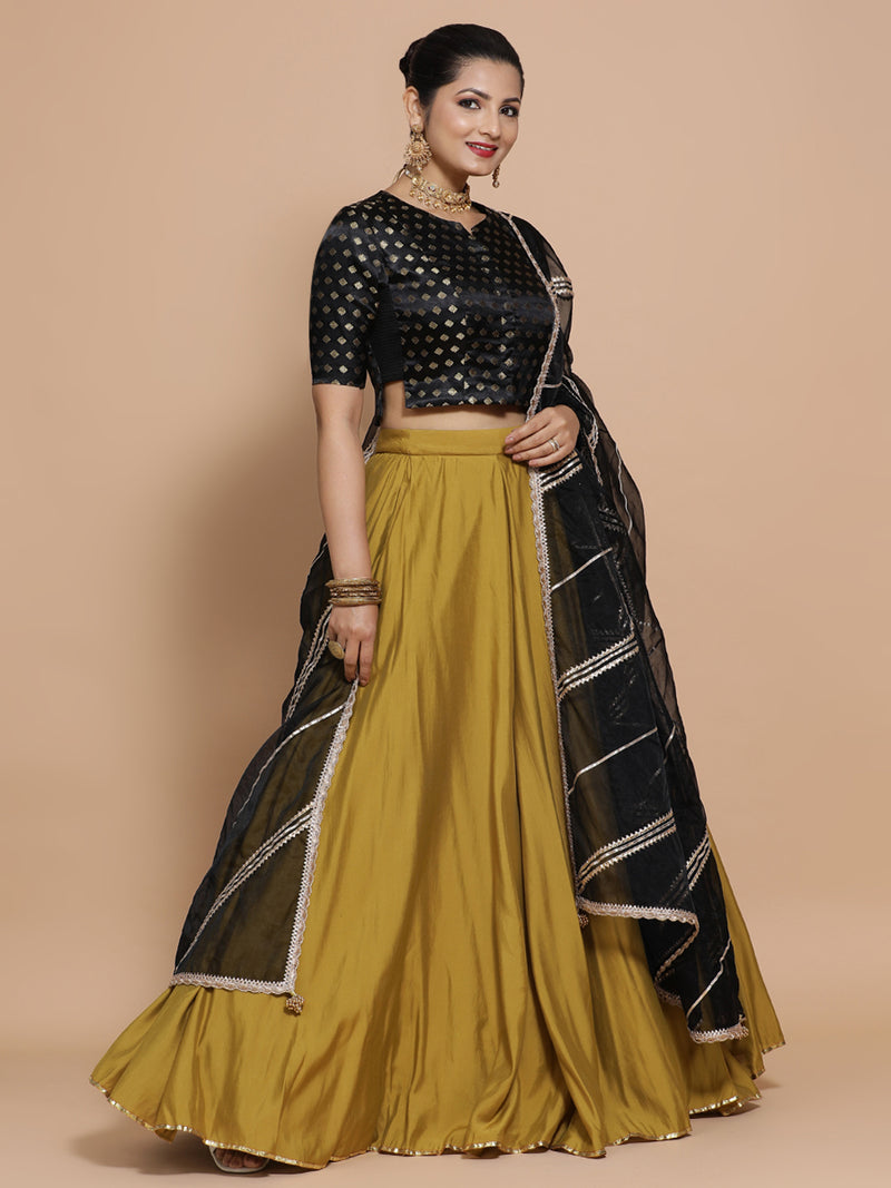 Ruhi x Tyohaar | Elbow Sleeves Satin Viscose Saree Blouse in Black Butta Fabric-Binks