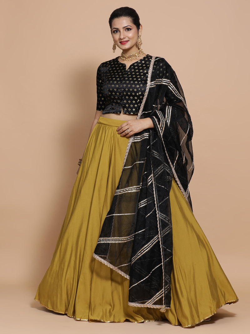 Ruhi x Tyohaar | Elbow Sleeves Satin Viscose Saree Blouse in Black Butta Fabric-Binks