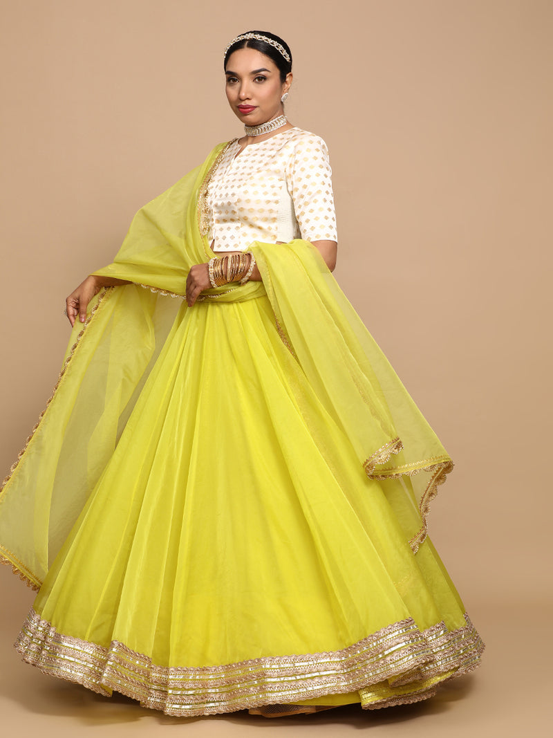 Ruhi x Tyohaar | Elbow Sleeves Satin Viscose Saree Blouse in Cream Butta Fabric-Binks