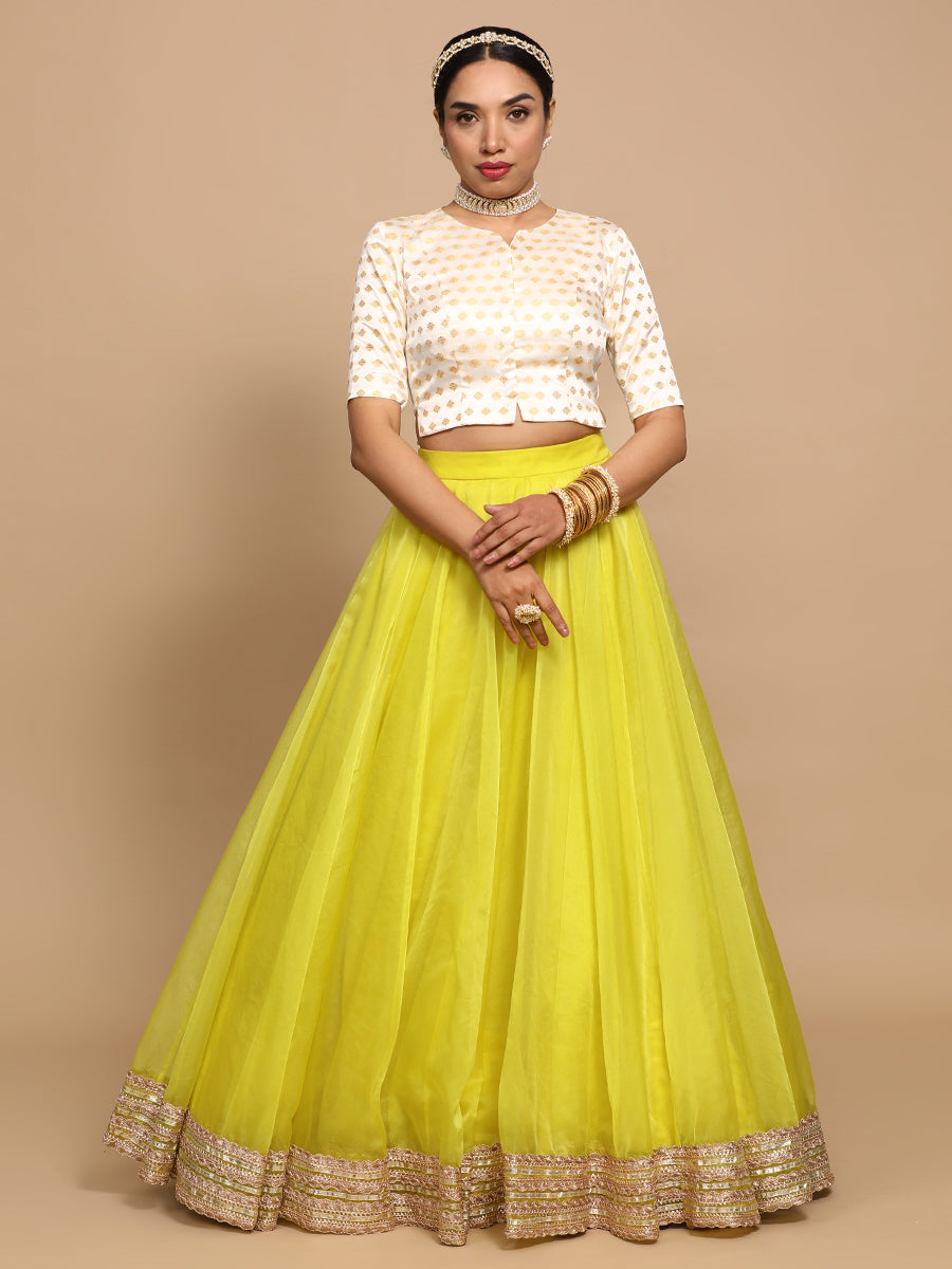 Ruhi x Tyohaar Saree Blouse, in Cream Embroidery & Brocade, featuring elbow sleeves and round neckline (view 8).