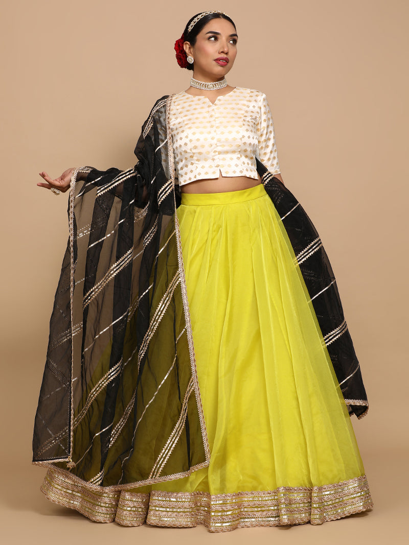 Ruhi x Tyohaar | Elbow Sleeves Satin Viscose Saree Blouse in Cream Butta Fabric-Binks