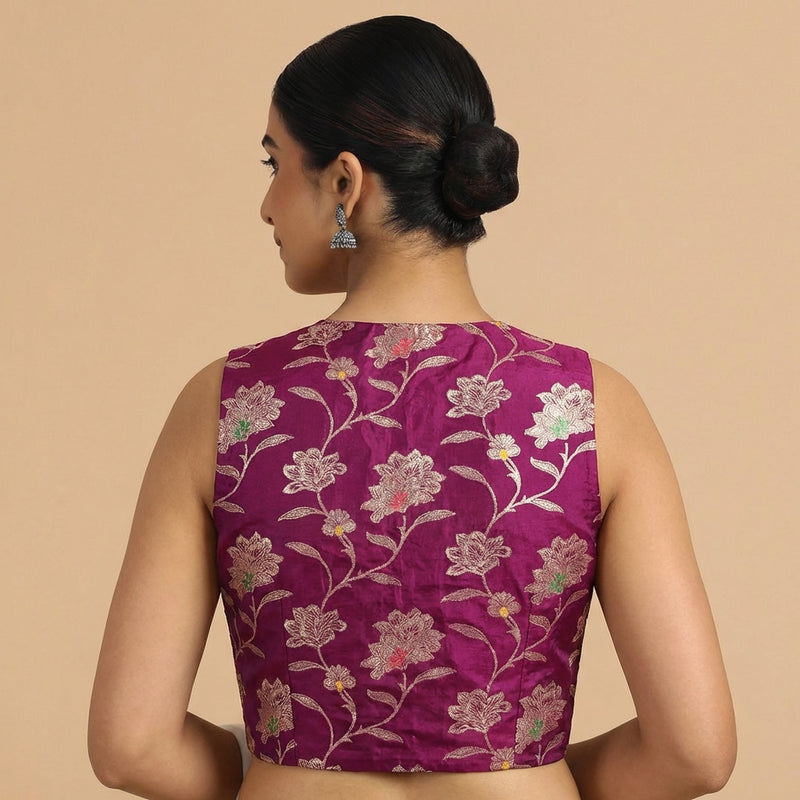 Rupali x Tyohaar | Sleeveless Violet Meenakari Saree Blouse-Binks