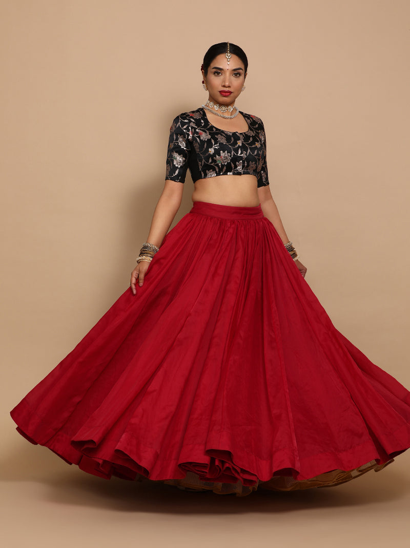 Saanvi x Tyohaar | Elbow Sleeves Satin Viscose Saree Blouse in Black Meenakari Fabric-Binks