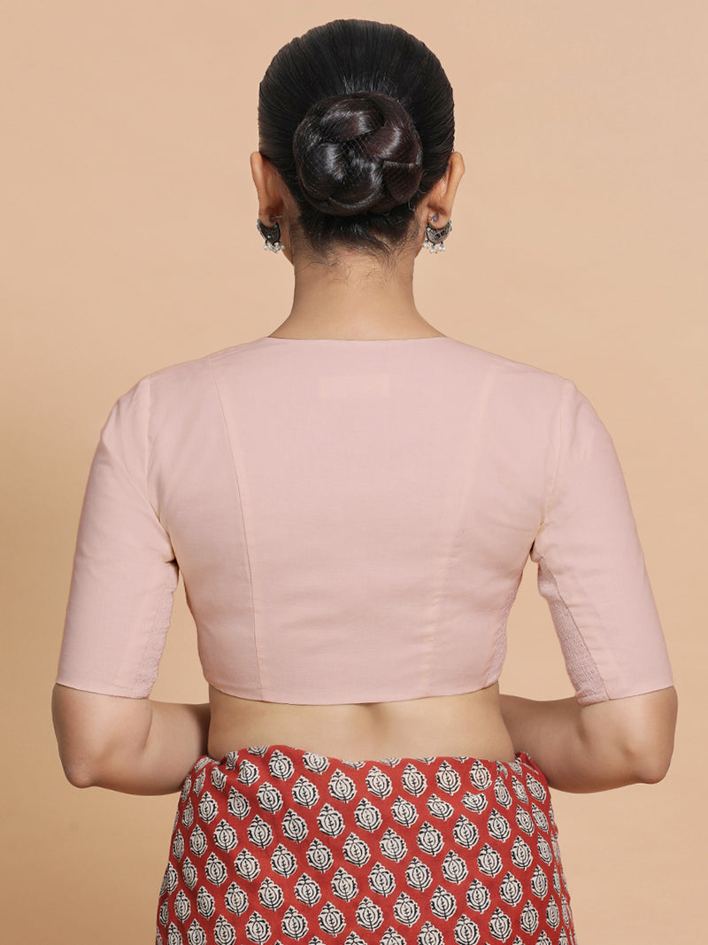 Sadia x Rozaana | Elbow Sleeves Saree Blouse in Misty Pink Linen-Binks