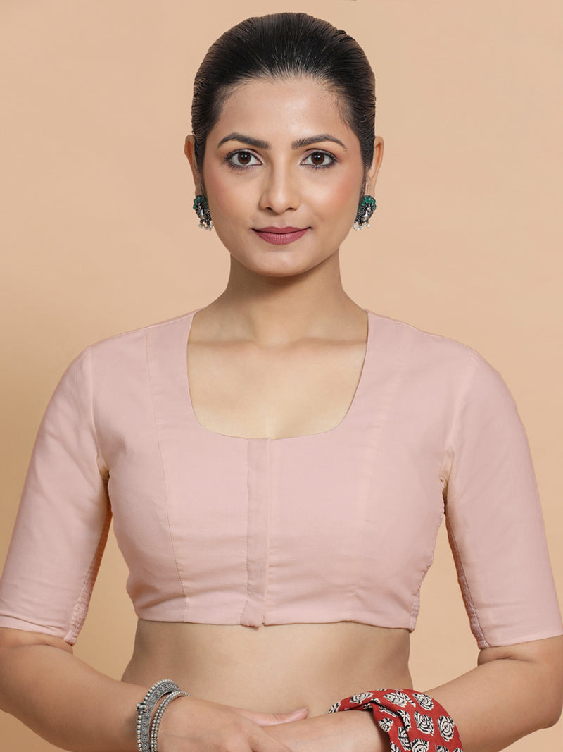 Sadia x Rozaana | Elbow Sleeves Saree Blouse in Misty Pink Linen-Binks
