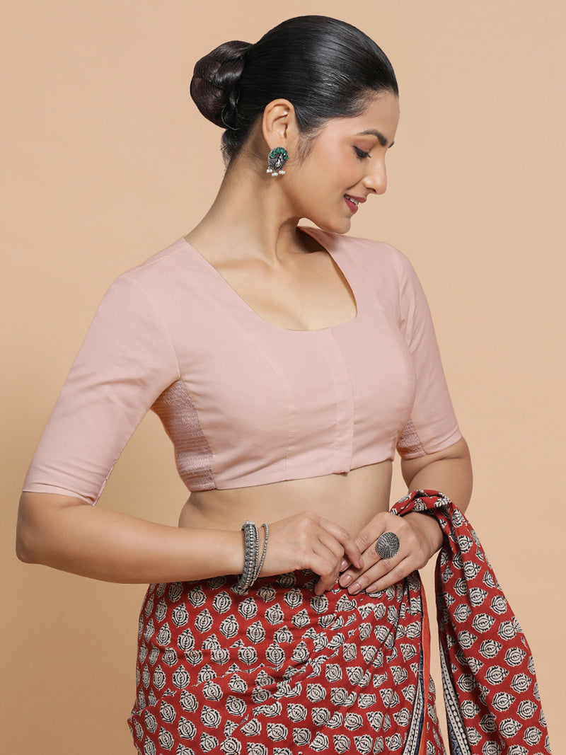 Sadia x Rozaana | Elbow Sleeves Saree Blouse in Misty Pink Linen-Binks