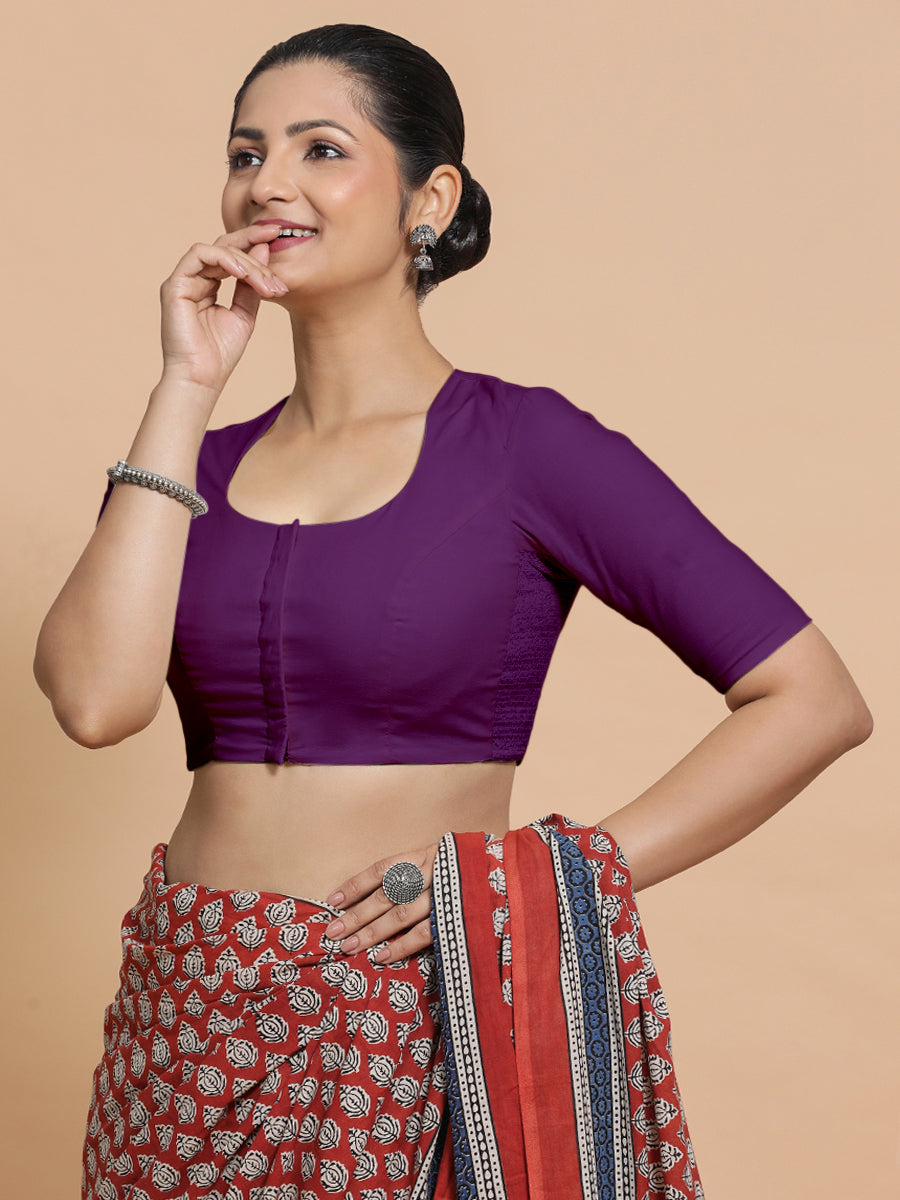 Sajal x Rozaana Saree Blouse, in Pink Cotton, featuring elbow sleeves and pot neckline, made for daily & work.
