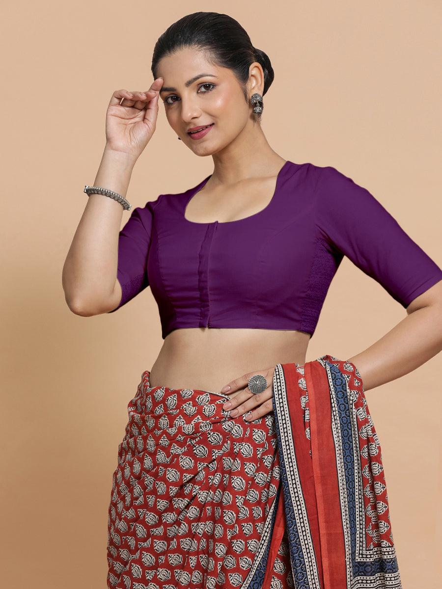 Sajal x Rozaana Saree Blouse, in Pink Cotton, featuring elbow sleeves and pot neckline, made for daily & work (view 8).