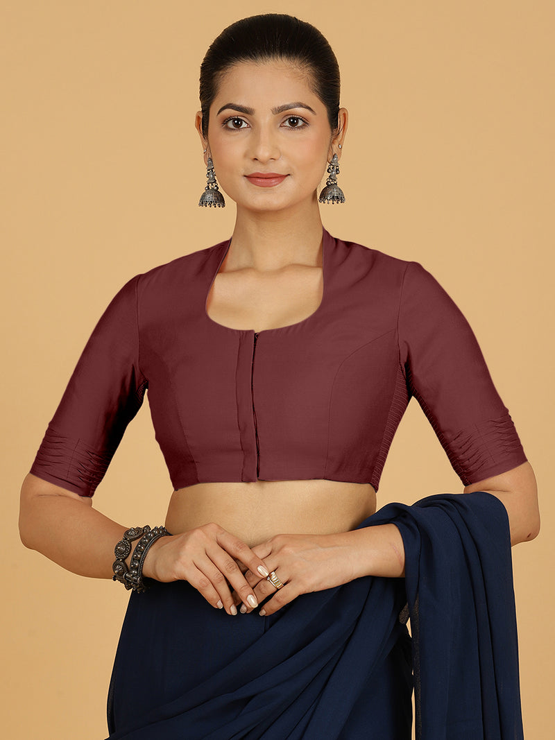 Salma x Rozaana | Elbow Sleeves Saree Blouse in Deep Maroon-Binks