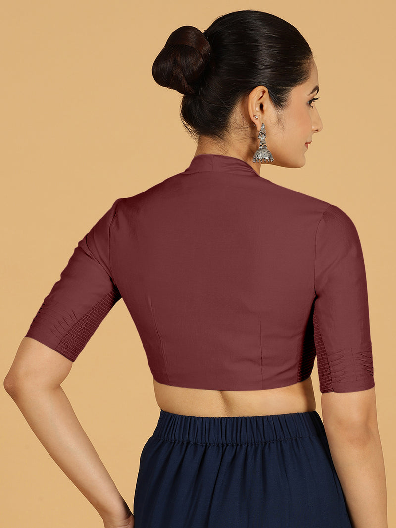 Salma x Rozaana | Elbow Sleeves Saree Blouse in Deep Maroon-Binks