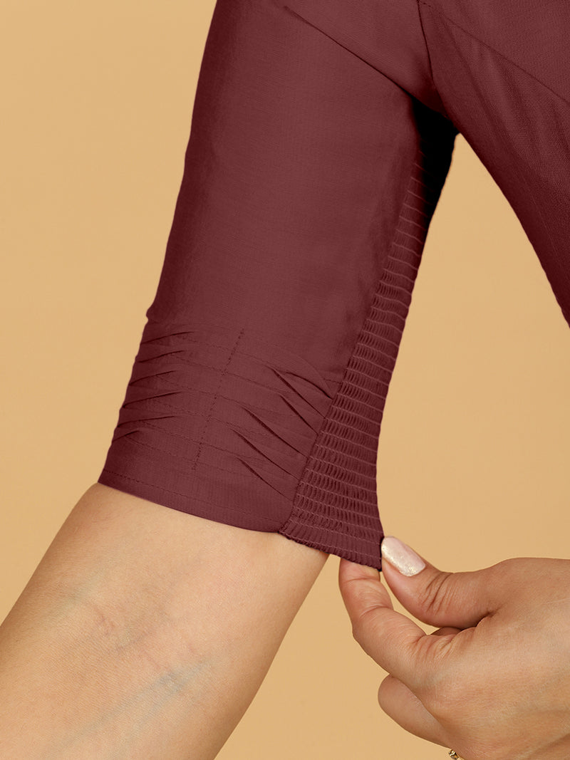 Salma x Rozaana | Elbow Sleeves Saree Blouse in Deep Maroon-Binks