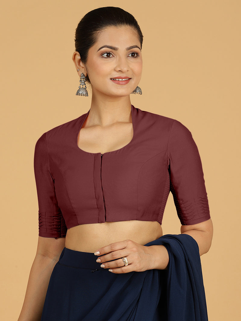 Salma x Rozaana | Elbow Sleeves Saree Blouse in Deep Maroon-Binks