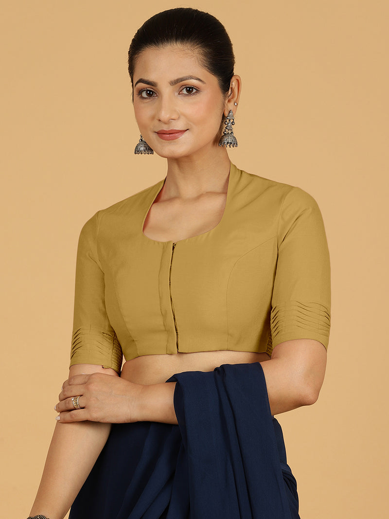 Salma x Rozaana | Elbow Sleeves Saree Blouse in Dijon Mustard-Binks