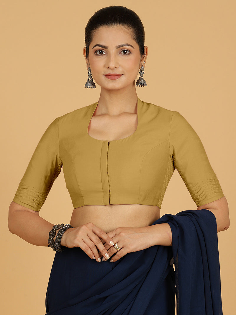 Salma x Rozaana | Elbow Sleeves Saree Blouse in Dijon Mustard-Binks