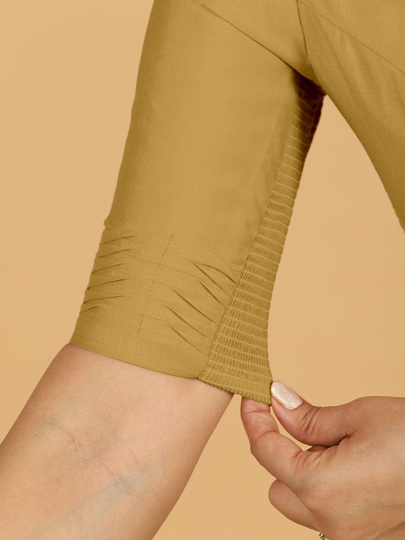 Salma x Rozaana | Elbow Sleeves Saree Blouse in Dijon Mustard-Binks