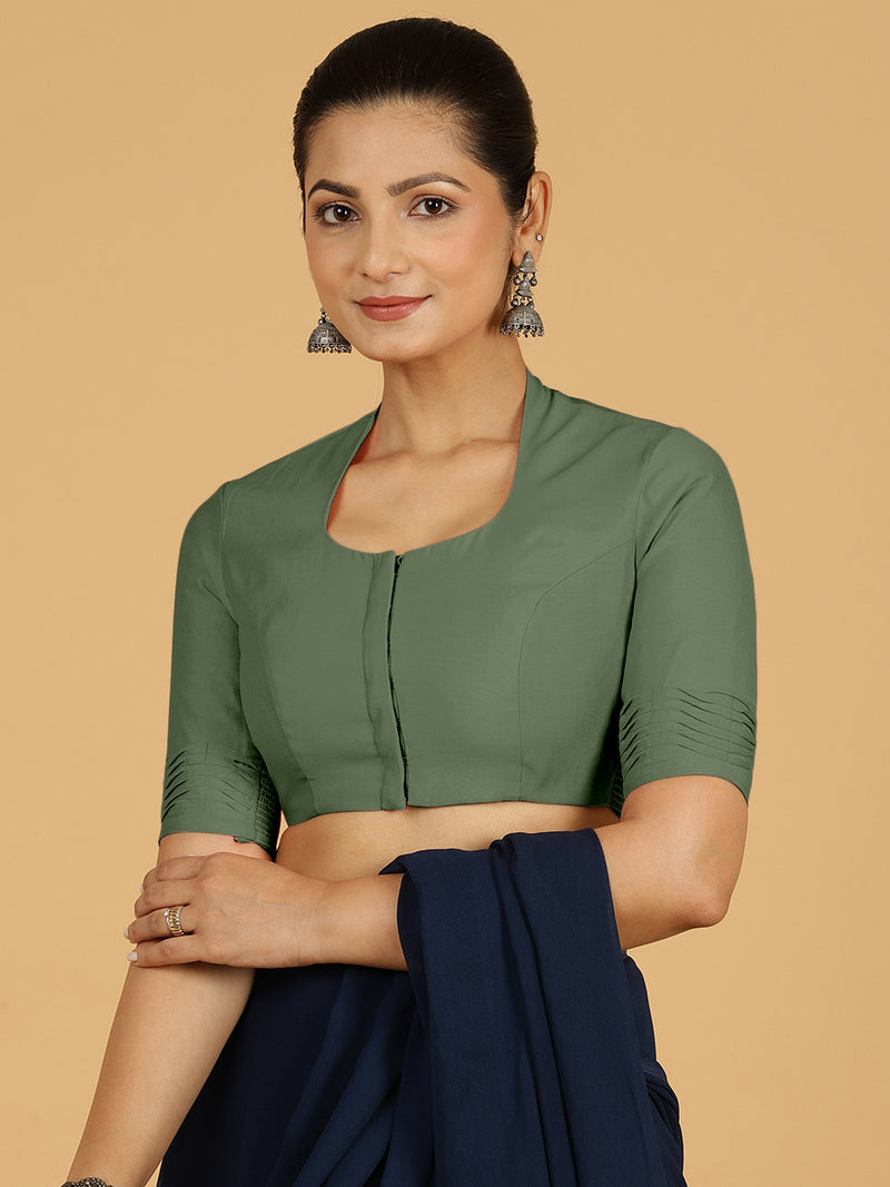 Salma x Rozaana | Elbow Sleeves Saree Blouse in Hunter Green-Binks