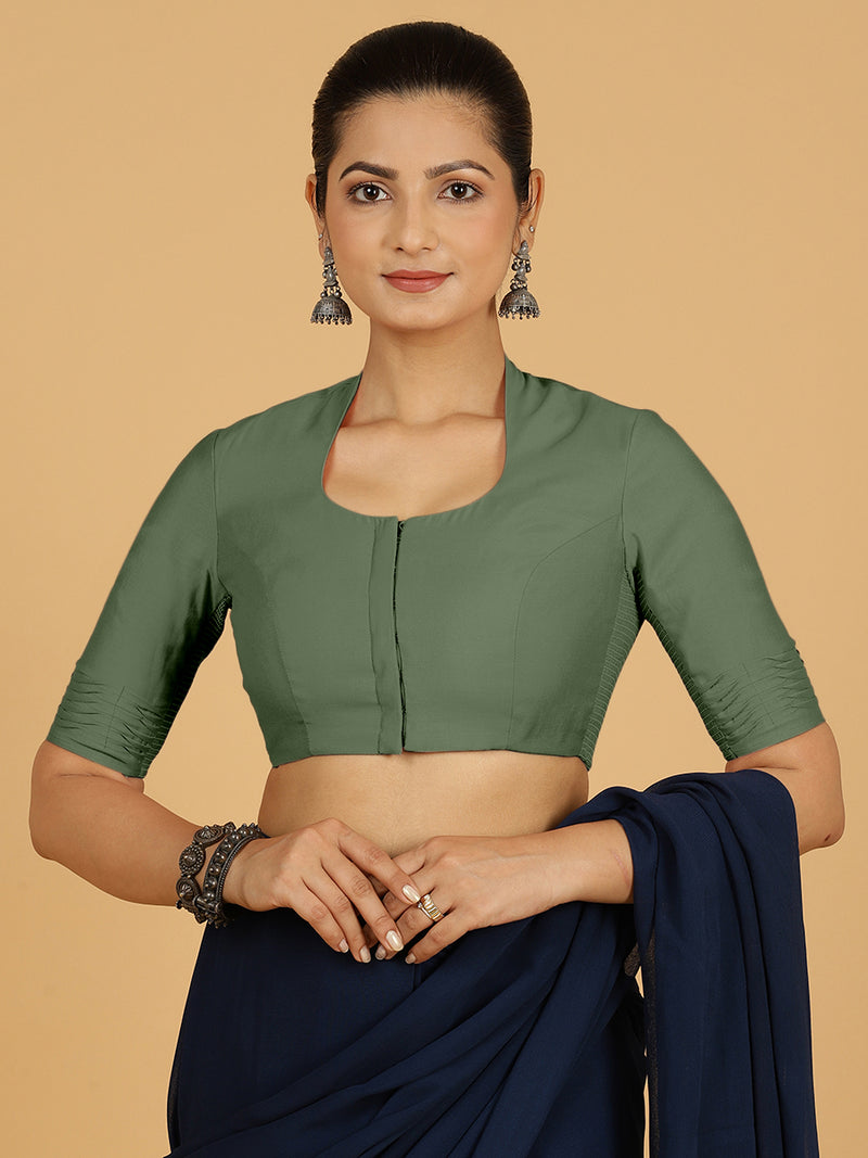 Salma x Rozaana | Elbow Sleeves Saree Blouse in Hunter Green-Binks
