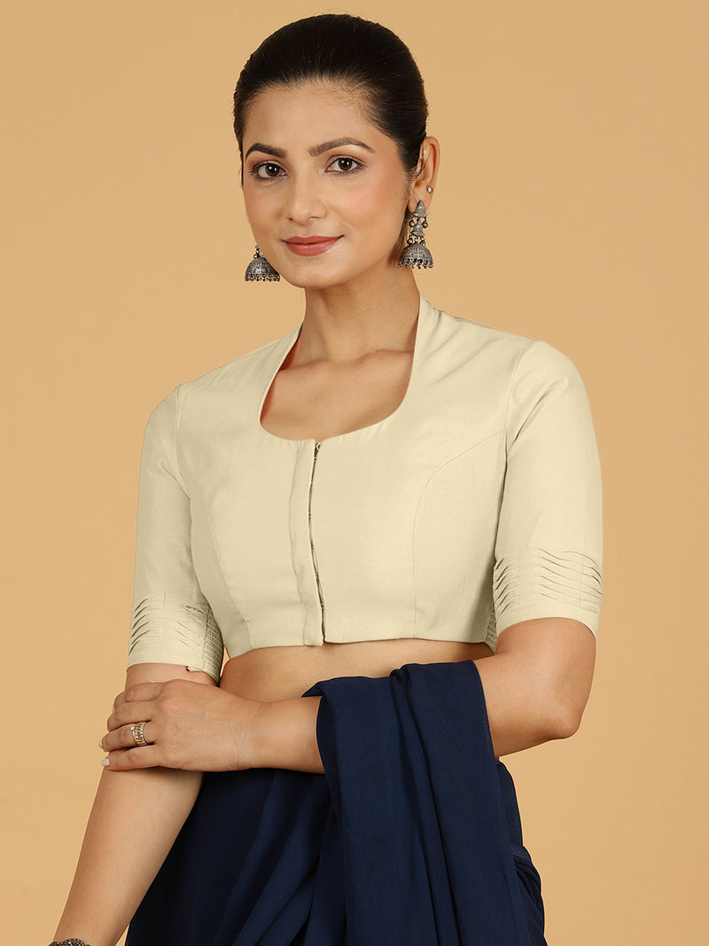 Salma x Rozaana | Elbow Sleeves Saree Blouse in Ivory-Binks