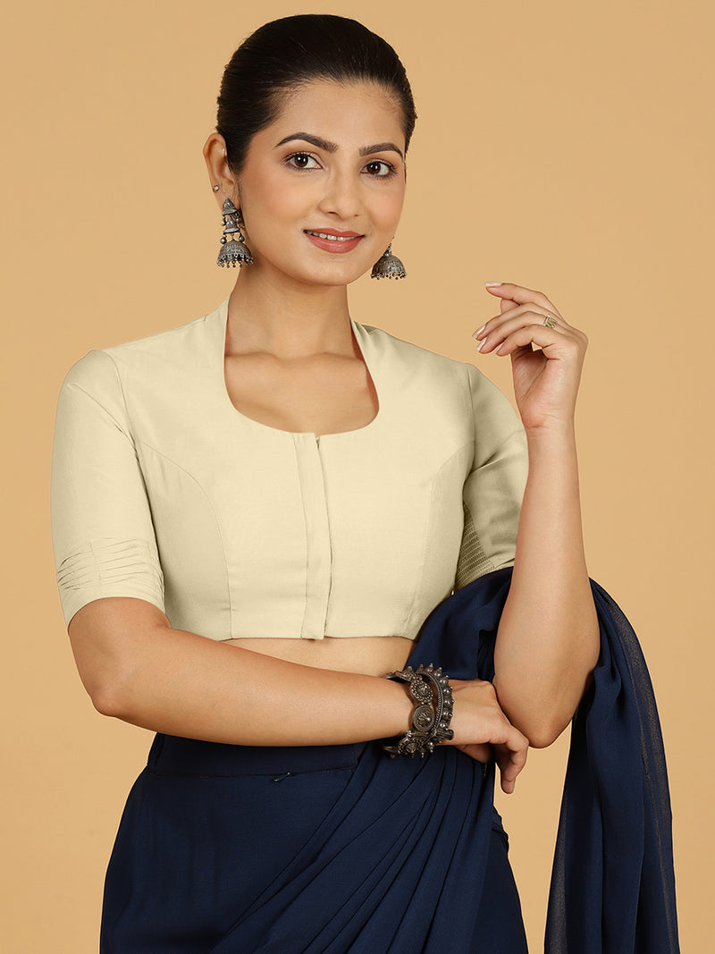 Salma x Rozaana | Elbow Sleeves Saree Blouse in Ivory-Binks