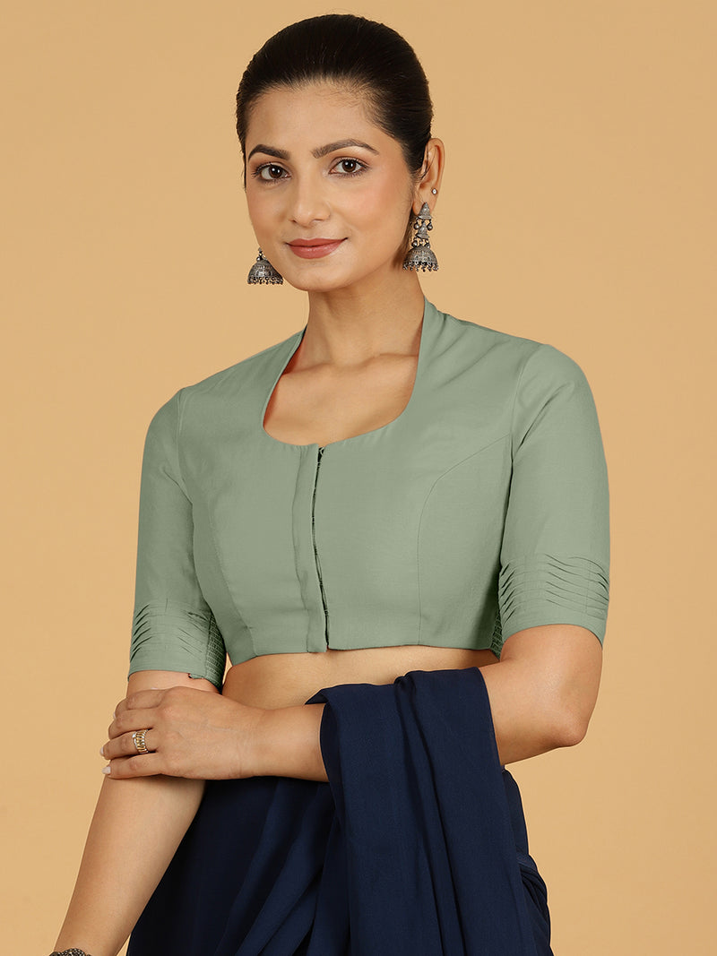 Salma x Rozaana | Elbow Sleeves Saree Blouse in Mint Green-Binks