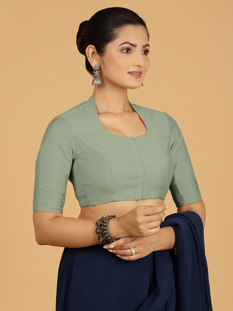 Salma x Rozaana | Elbow Sleeves Saree Blouse in Mint Green-Binks