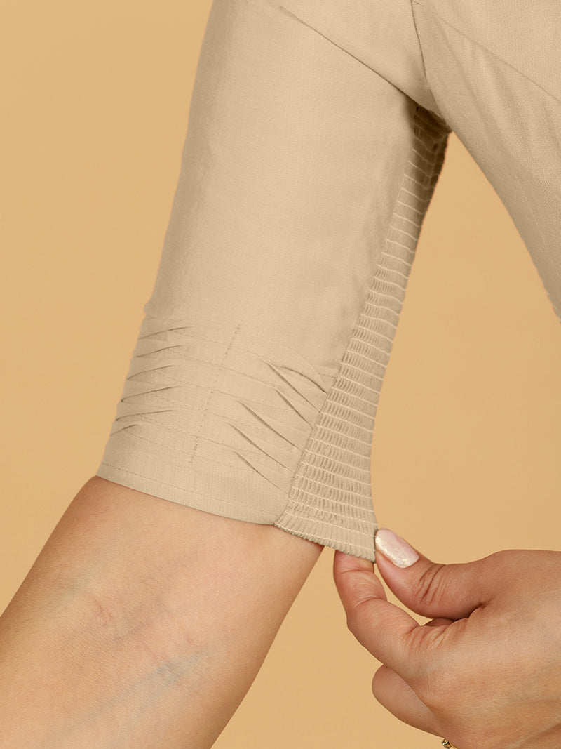 Salma x Rozaana | Elbow Sleeves Saree Blouse in Oyster Grey-Binks