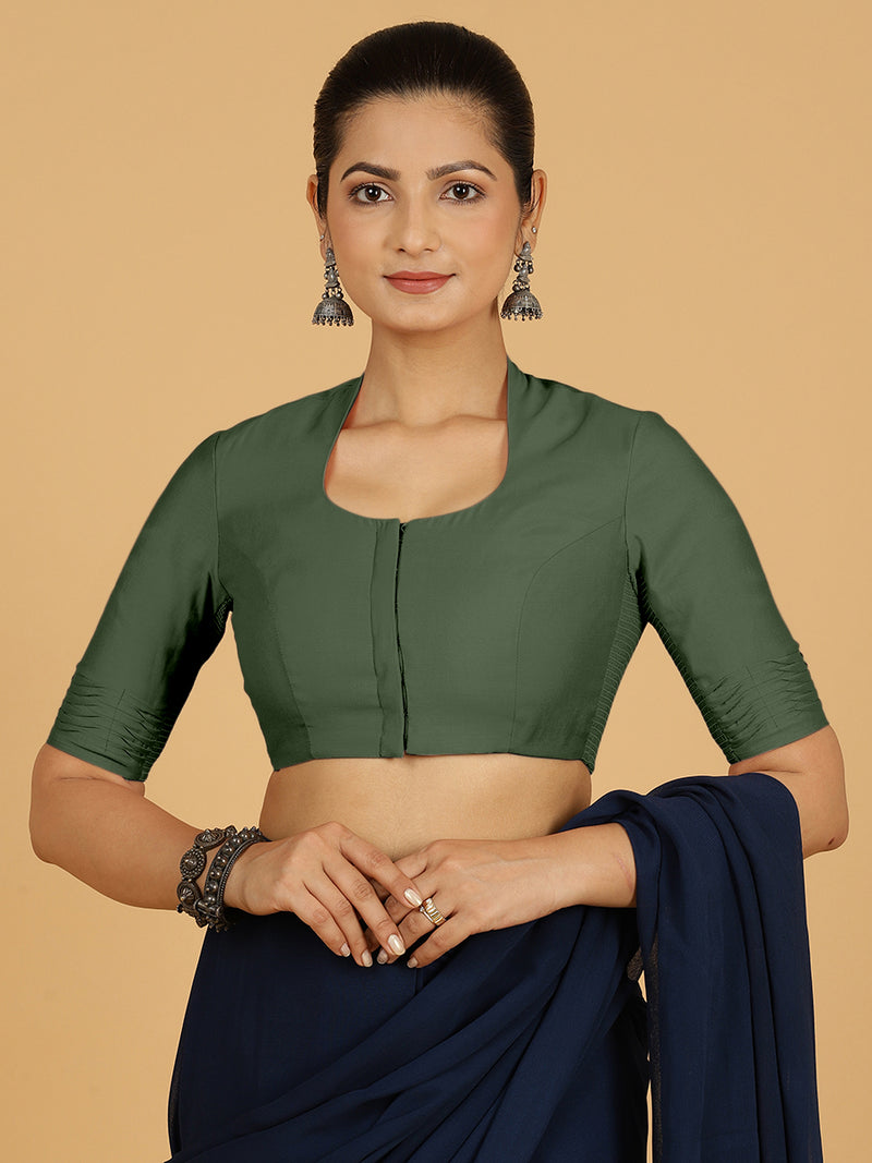 Salma x Rozaana | Elbow Sleeves Saree Blouse in Pine Green-Binks