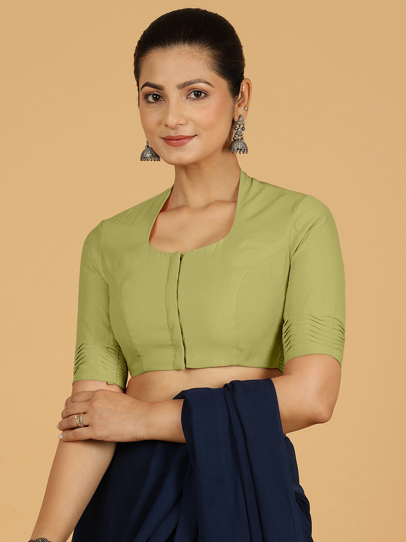 Salma x Rozaana | Elbow Sleeves Saree Blouse in Pista Green-Binks