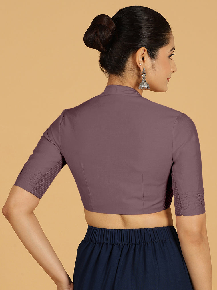 Salma x Rozaana Saree Blouse, in Purple Viscose, featuring elbow sleeves and pot neckline, made for daily & work (view 2).