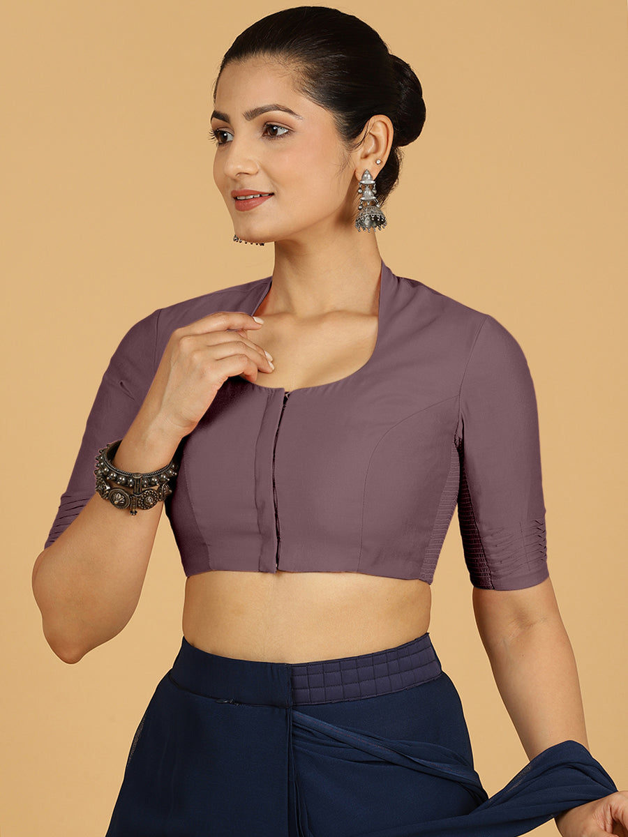 Salma x Rozaana Saree Blouse, in Purple Viscose, featuring elbow sleeves and pot neckline, made for daily & work (view 6).