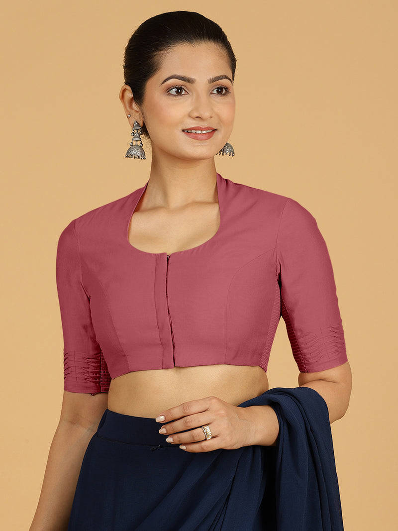 Salma x Rozaana | Elbow Sleeves Saree Blouse in Rose Pink-Binks