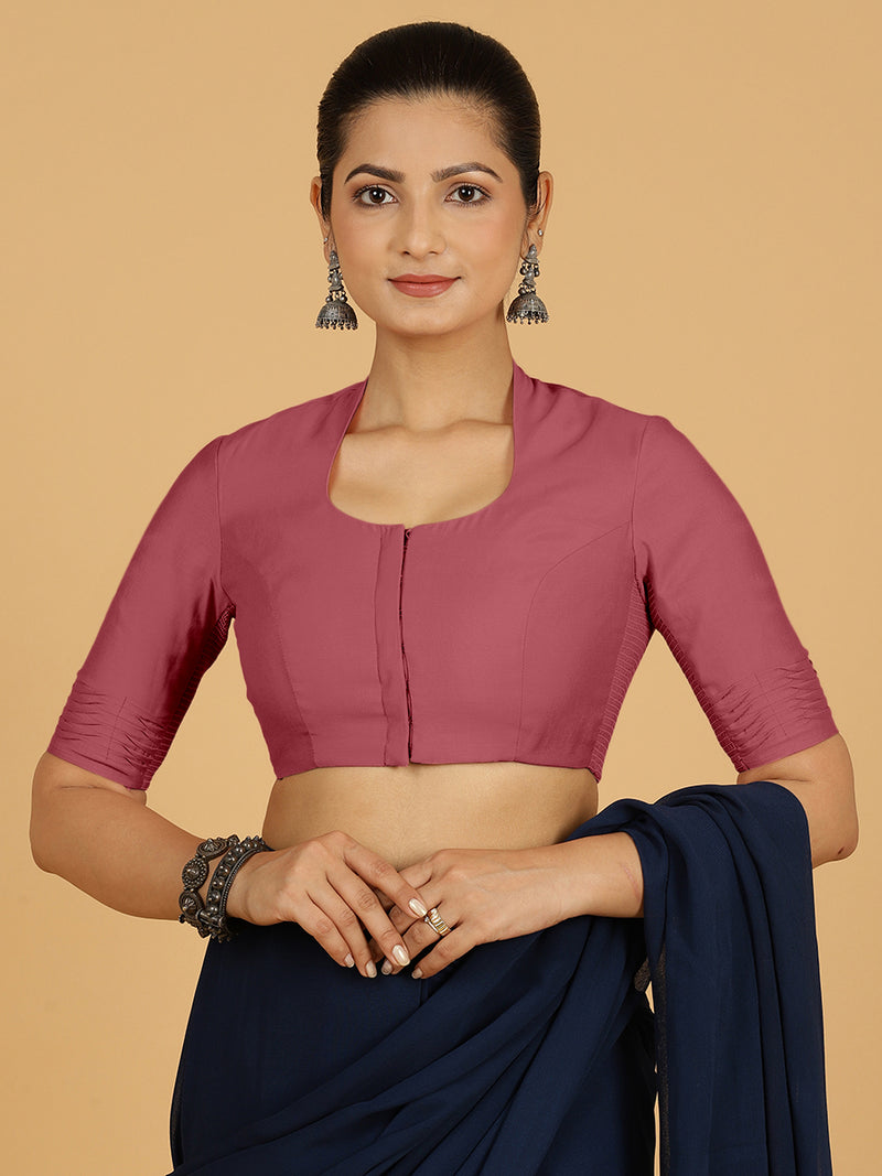 Salma x Rozaana | Elbow Sleeves Saree Blouse in Rose Pink-Binks