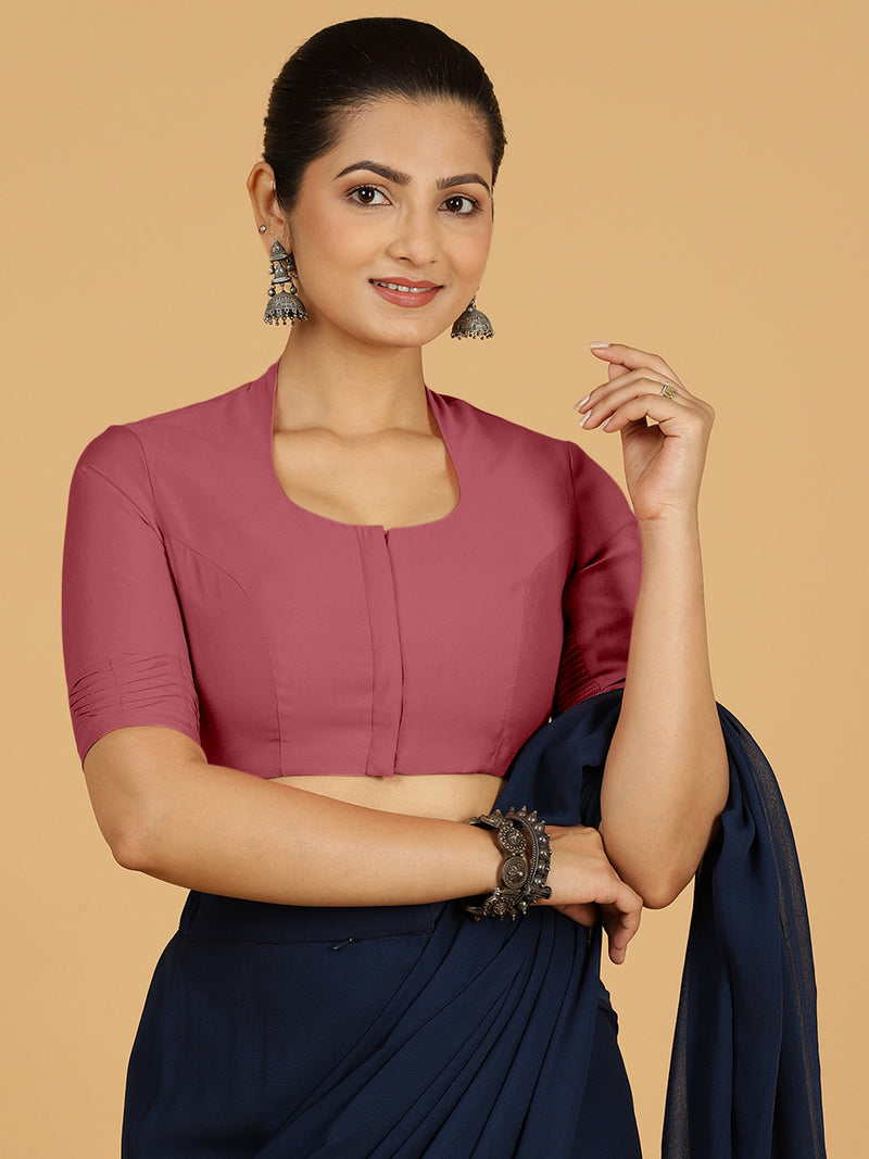 Salma x Rozaana | Elbow Sleeves Saree Blouse in Rose Pink-Binks