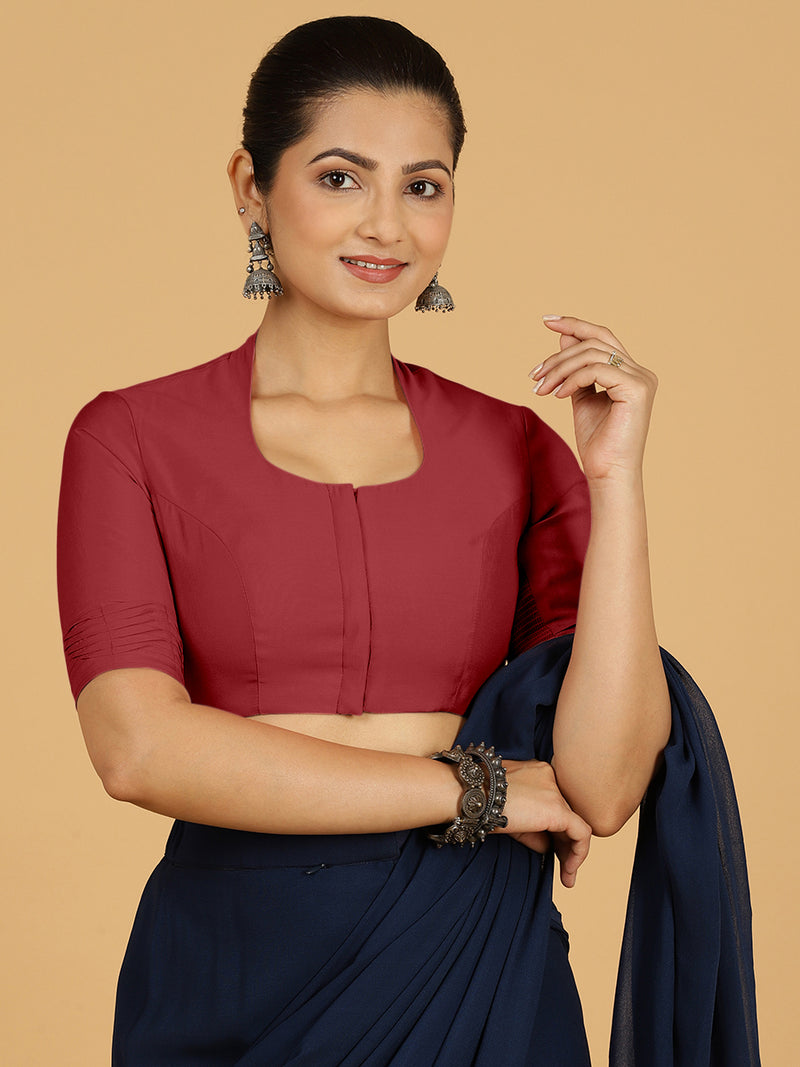 Salma x Rozaana | Elbow Sleeves Saree Blouse in Scarlet Red-Binks