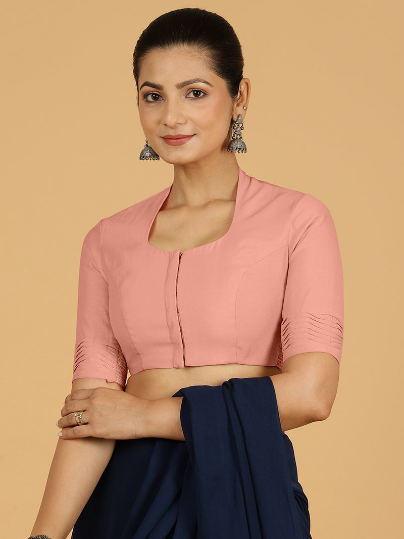 Salma x Rozaana | Elbow Sleeves Saree Blouse in Sea Pink-Binks