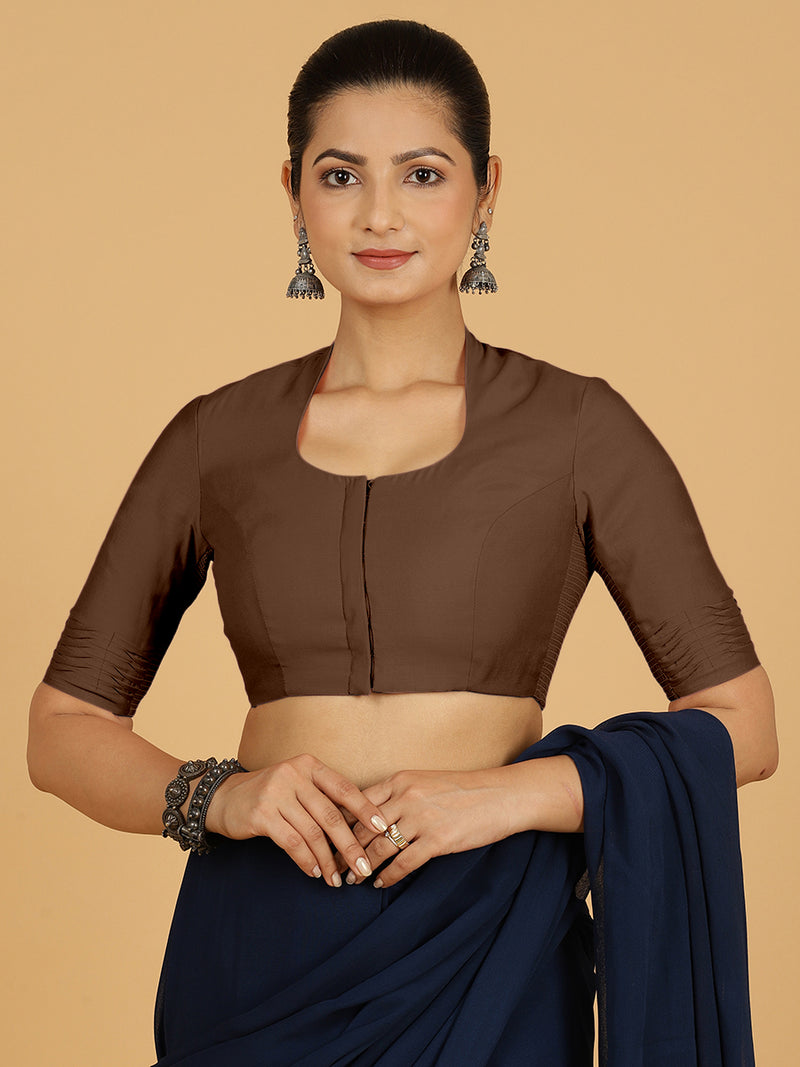 Salma x Rozaana | Elbow Sleeves Saree Blouse in Walnut Brown-Binks